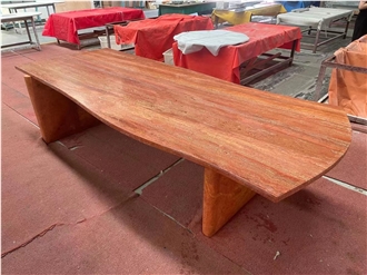 Red Travertine Long Dining Table