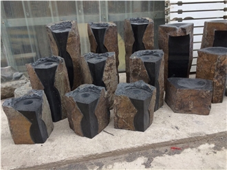 Rock Black Stone Pedestal Post Fountains