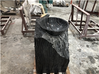 Solid Ancient Black Wood Marble Pederstal Basin