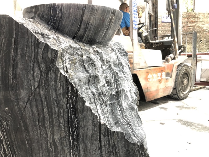 Solid Ancient Black Wood Marble Pederstal Basin