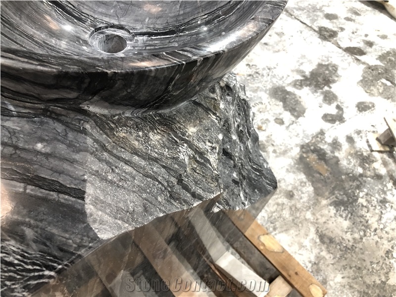 Solid Ancient Black Wood Marble Pederstal Basin