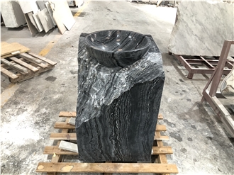 Solid Ancient Black Wood Marble Pederstal Basin