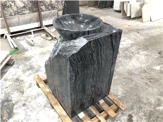 Solid Ancient Black Wood Marble Pederstal Basin