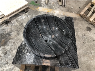Solid Ancient Black Wood Marble Pederstal Basin
