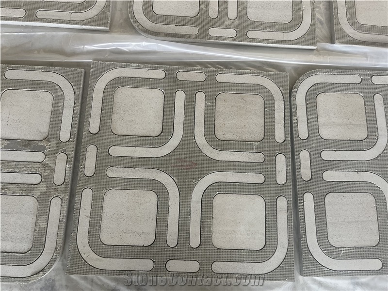 Square Shape Grey Marble Waterject Marble  Medallion