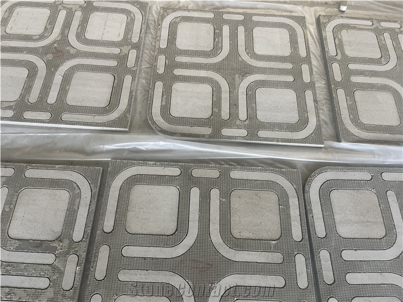 Square Shape Grey Marble Waterject Marble  Medallion