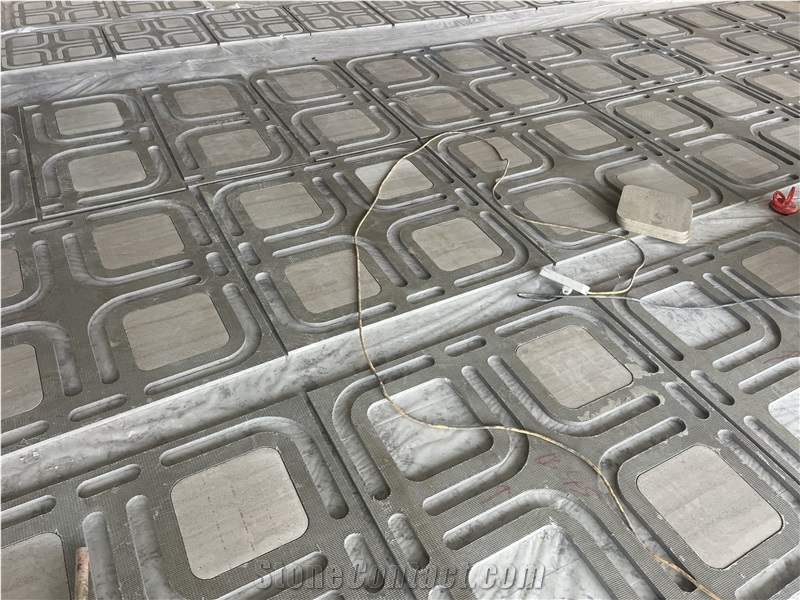 Square Shape Grey Marble Waterject Marble  Medallion