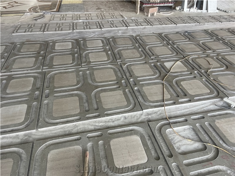 Square Shape Grey Marble Waterject Marble  Medallion