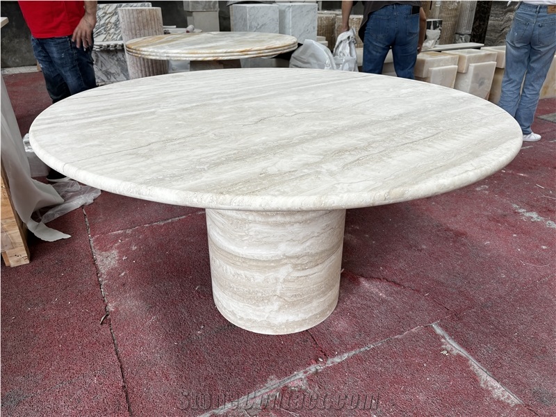 Super White Travertine Round Dining Tables