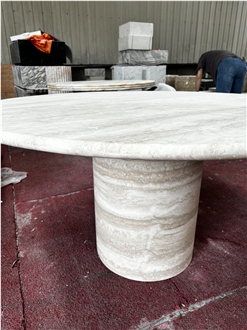 Super White Travertine Round Dining Tables