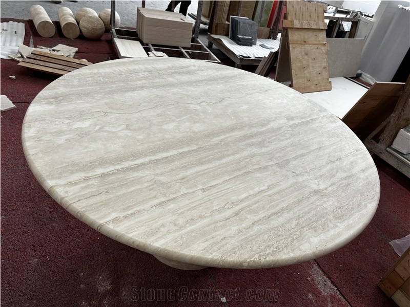 Super White Travertine Round Dining Tables