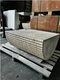 Travertine Fluted Edge Table Base In Half Arched Design