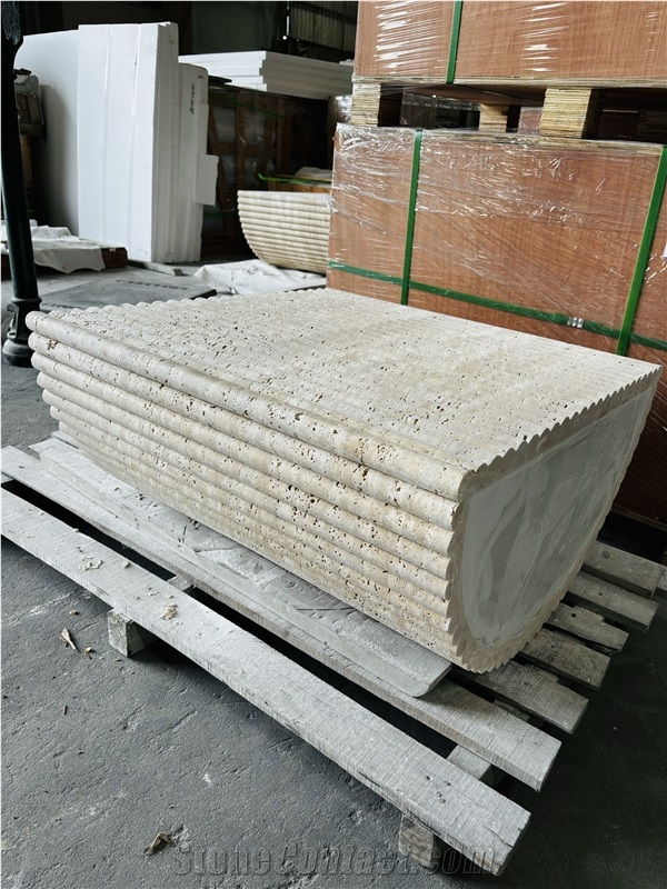 Travertine Fluted Edge Table Base In Half Arched Design