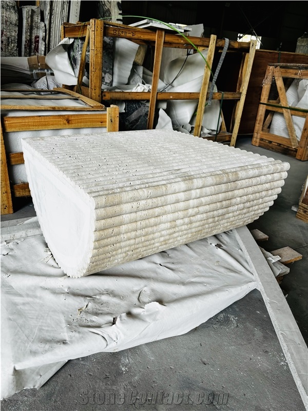 Travertine Fluted Edge Table Base In Half Arched Design