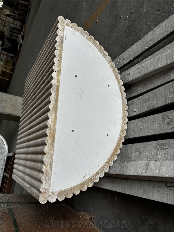 Travertine Fluted Edge Table Base In Half Arched Design