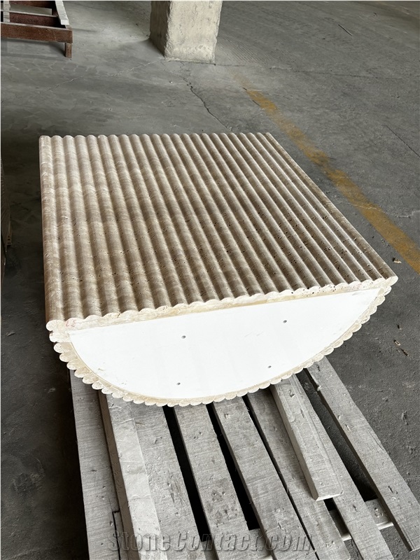 Travertine Fluted Edge Table Base In Half Arched Design