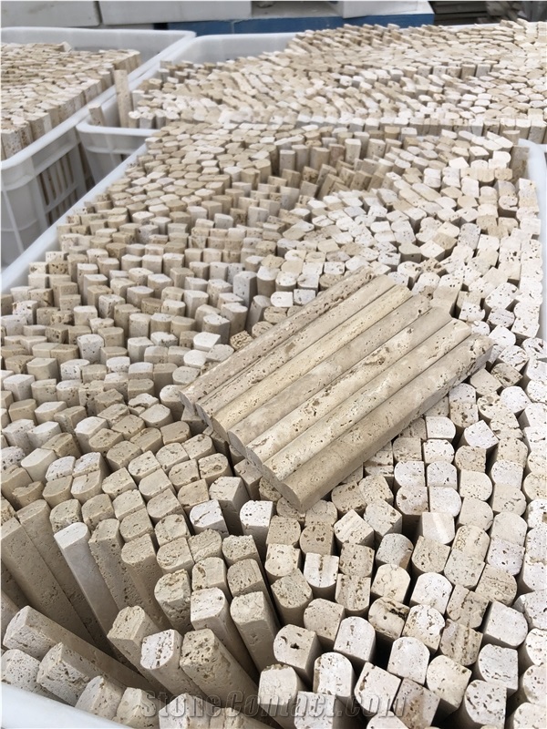 Classic Travertine Honed Flutes Mosaic Pattern