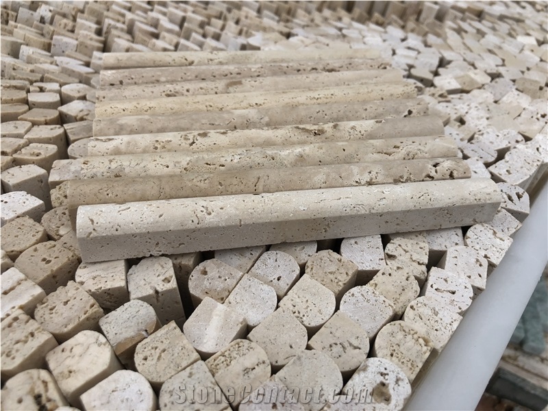 Classic Travertine Honed Flutes Mosaic Pattern