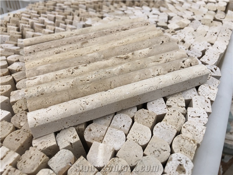 Classic Travertine Honed Flutes Mosaic Pattern