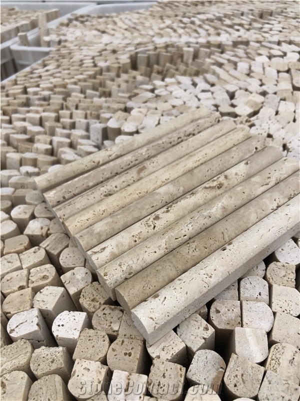Classic Travertine Honed Flutes Mosaic Pattern
