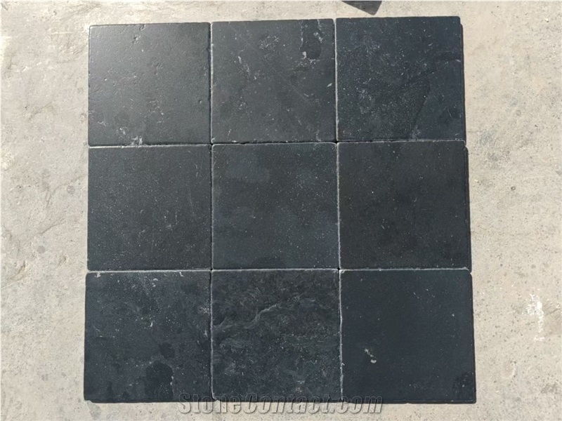 Tumbled Honed Black Limestone Tiles