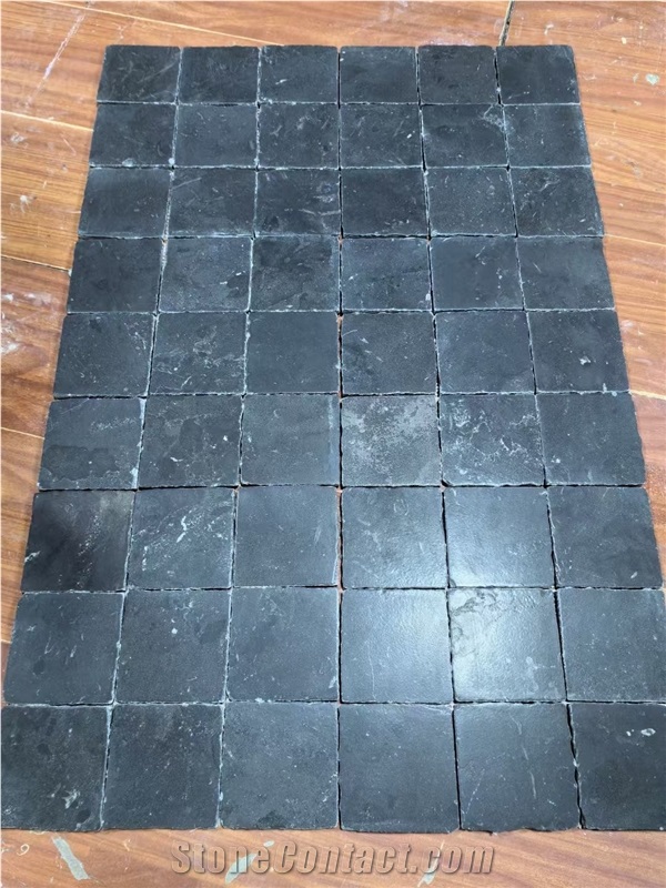 Tumbled Honed Black Limestone Tiles