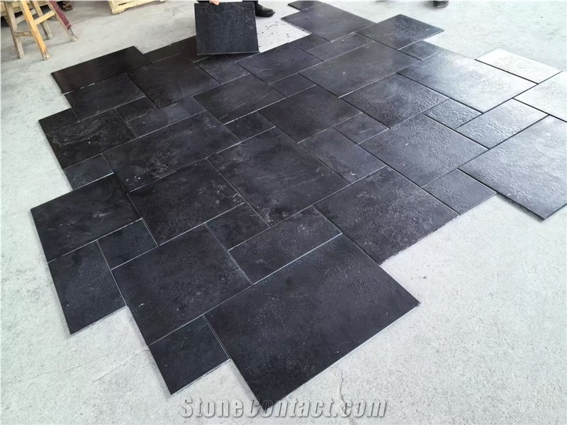 Tumbled Honed Black Limestone Tiles