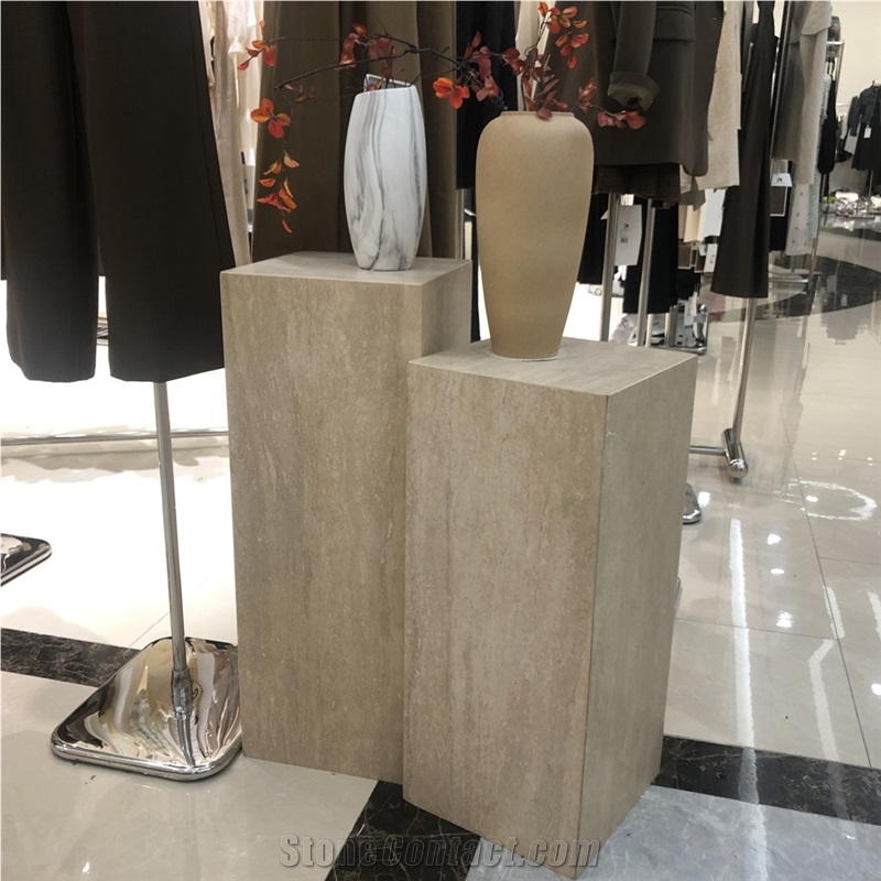 Cuboid Stone Beige Travertine Plinth Furniture