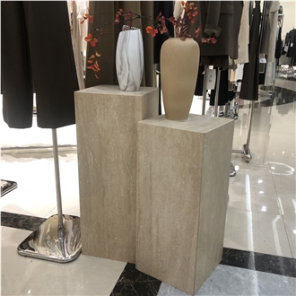 Cuboid Stone Beige Travertine Plinth Furniture