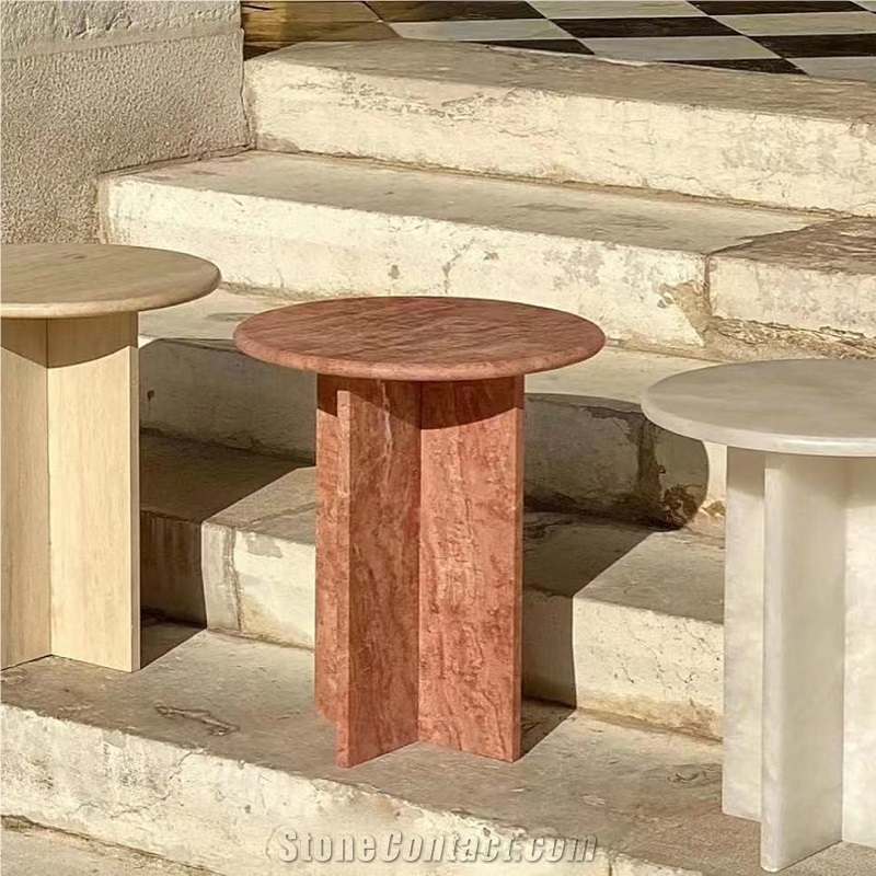 Home Decor Red Travertine Round Side Table