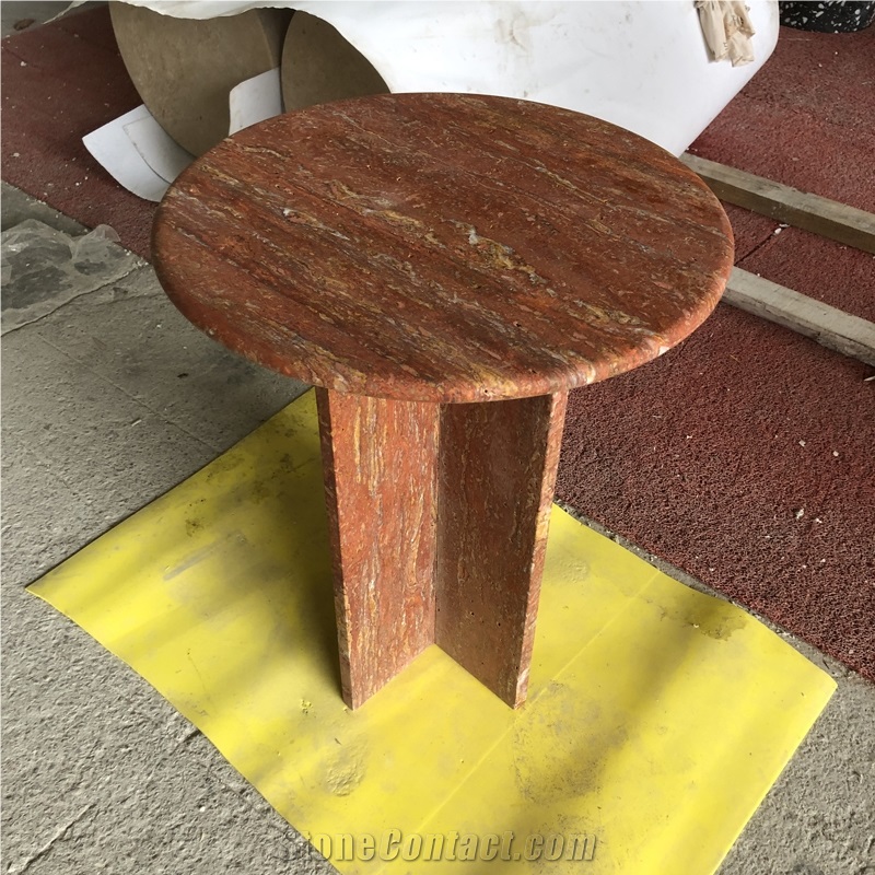 Home Decor Red Travertine Round Side Table