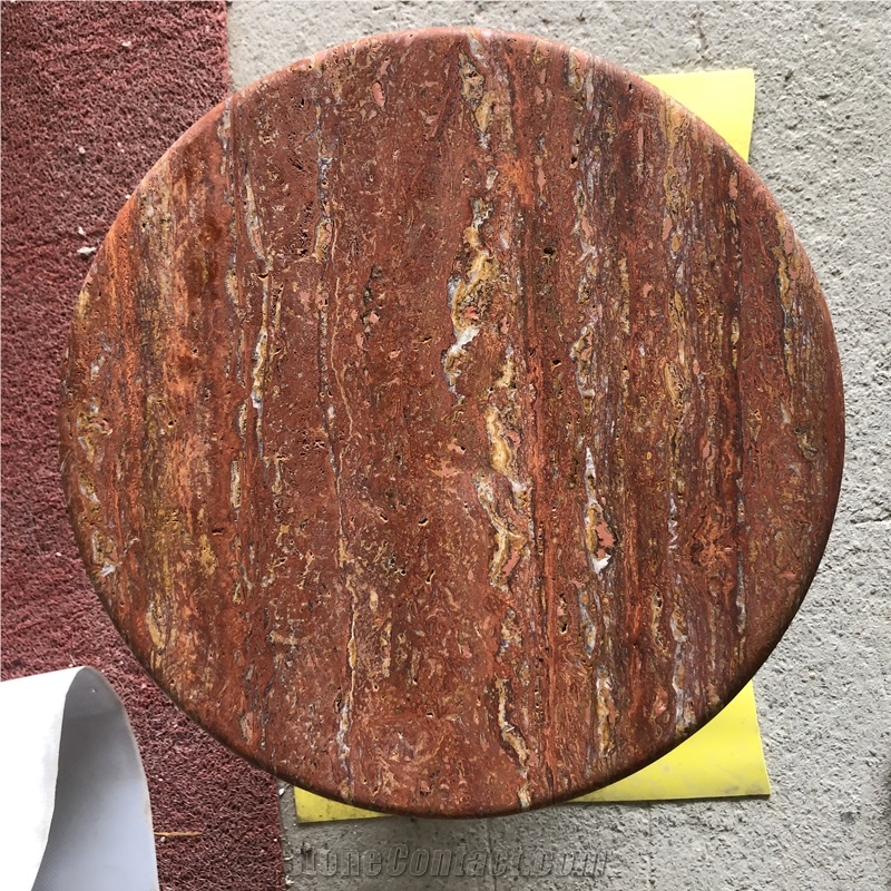 Home Decor Red Travertine Round Side Table