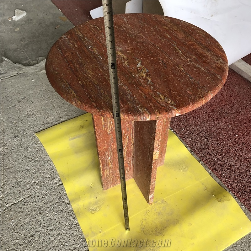 Home Decor Red Travertine Round Side Table