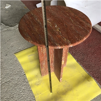 Home Decor Red Travertine Round Side Table