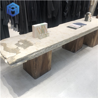 Natural Marble Commercial Table, Beige Marble Display Table