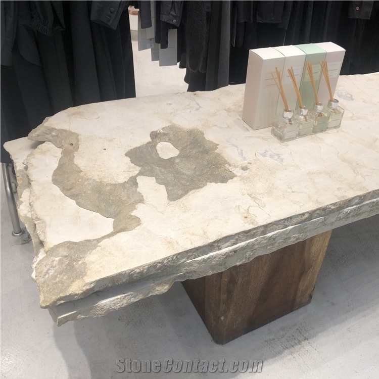 Natural Marble Commercial Table, Beige Marble Display Table