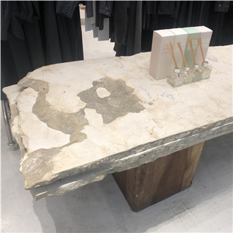 Natural Marble Commercial Table, Beige Marble Display Table