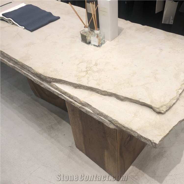 Natural Marble Commercial Table, Beige Marble Display Table