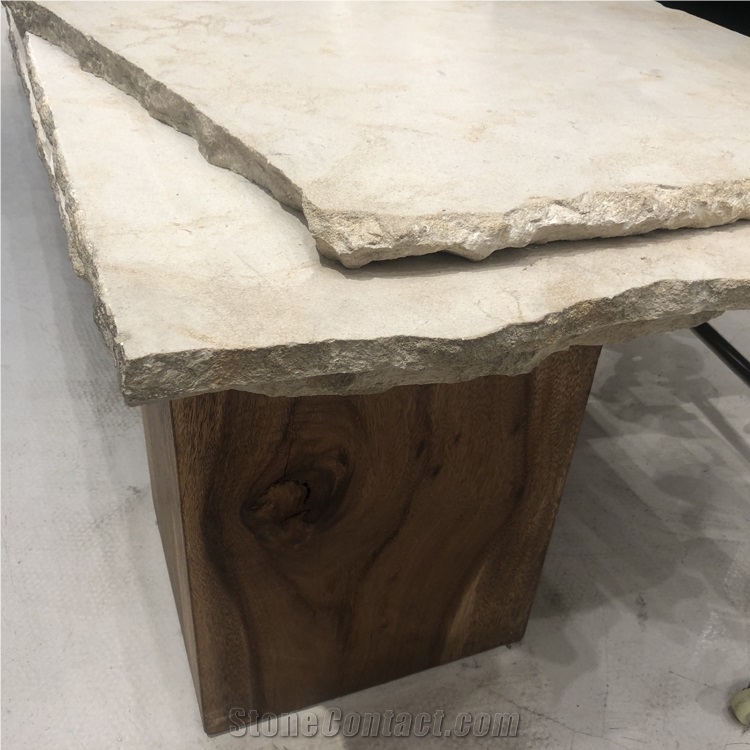 Natural Marble Commercial Table, Beige Marble Display Table
