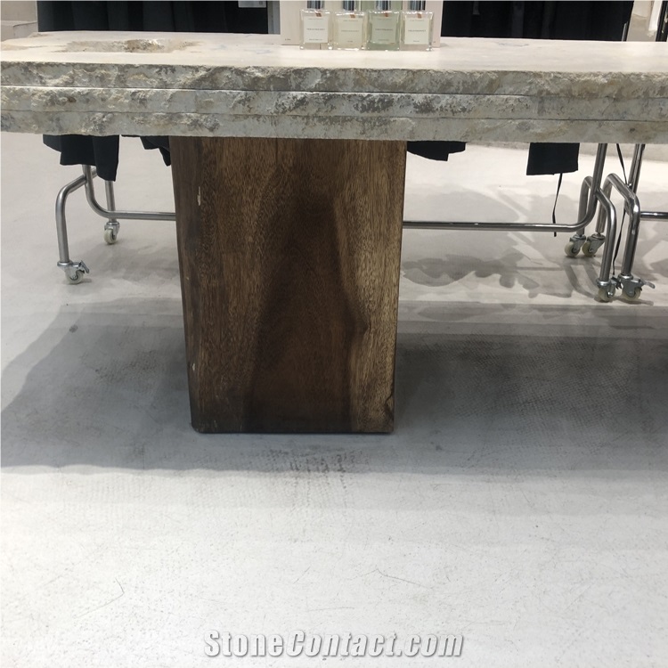 Natural Marble Commercial Table, Beige Marble Display Table
