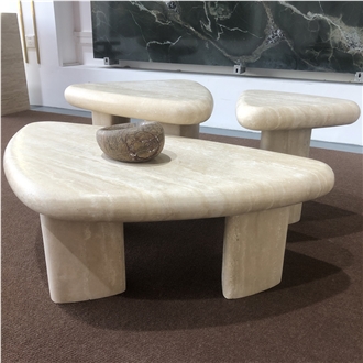 Round-Sided Triangle Shaped Travertine Coffee Table