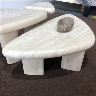 Round-Sided Triangle Shaped Travertine Coffee Table