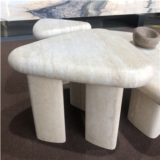Round-Sided Triangle Shaped Travertine Coffee Table