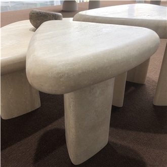 Round-Sided Triangle Shaped Travertine Coffee Table