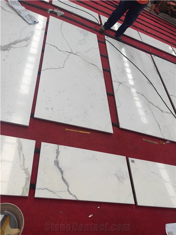 AST Polished Surface Calacatta White Marble Tiles For Walls