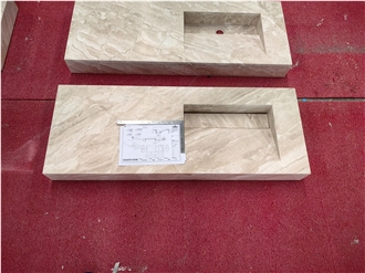 GOLDTOP High Quality Cappuccino Marble Double Sink Bathroom Countertop Units