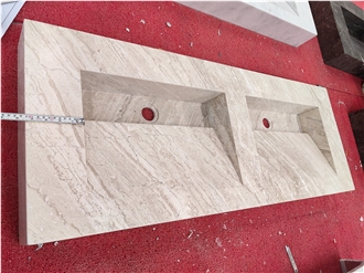 GOLDTOP High Quality Cappuccino Marble Double Sink Bathroom Countertop Units