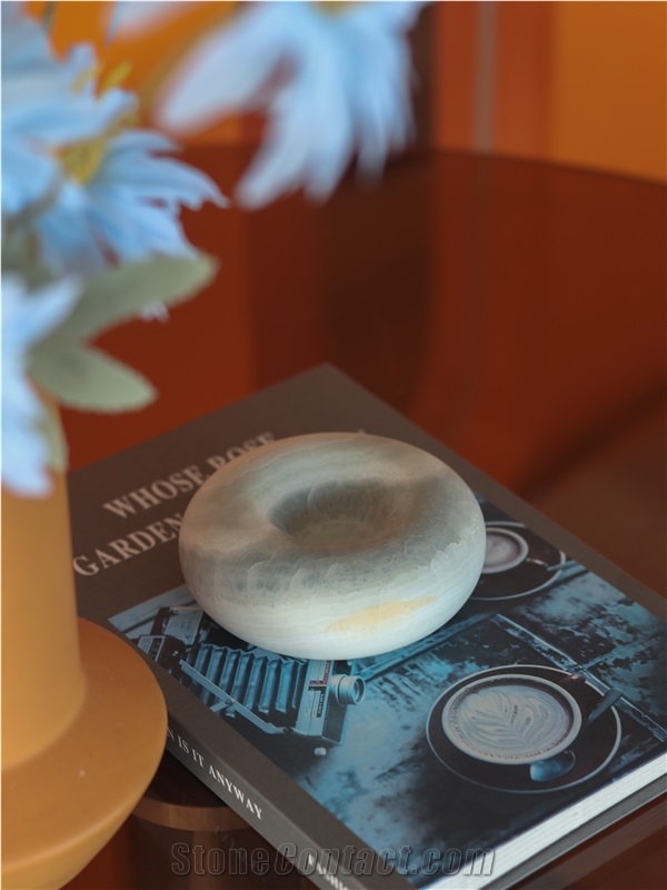 Blue Donut Shaped Onyx Stone Tray Home Decor Products