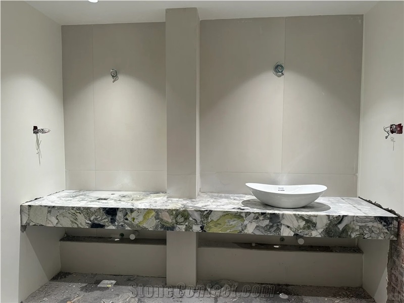 Cloudy Jateite Marble Bathroom Vanity Bath Top