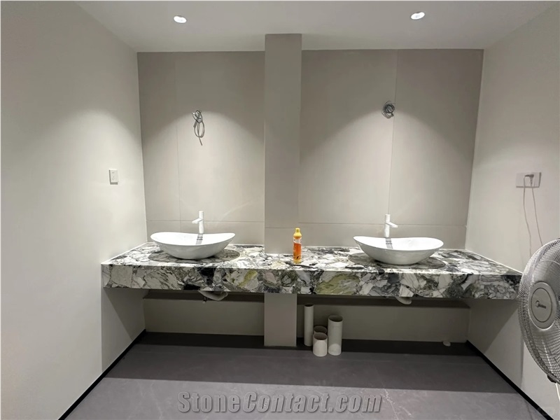 Cloudy Jateite Marble Bathroom Vanity Bath Top